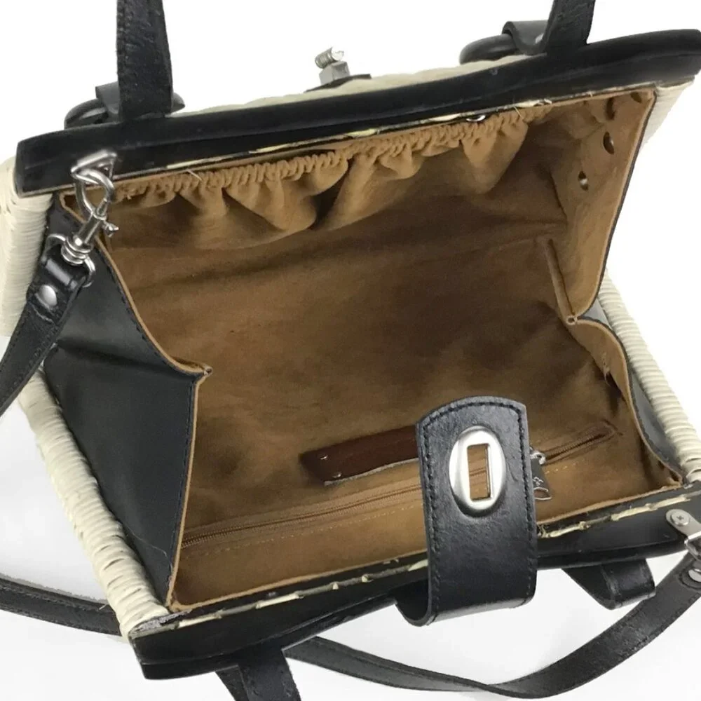 Patricia Nash Marcianise Satchel with Natural Wicker and Leather Trim NWOT